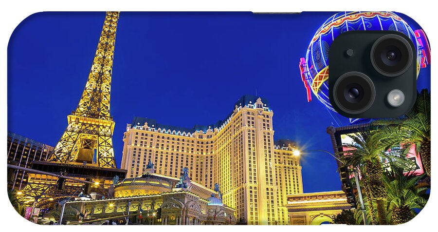Las Vegas Replica Eiffel Tower iPhone Case featuring the photograph Las Vegas, Paris Las Vegas And The by Sylvain Sonnet