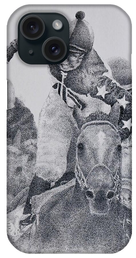 Horses Horse Racing Jockeys Racetrack Azeri Thorobreds iPhone Case featuring the painting Last Call by Tony Ruggiero