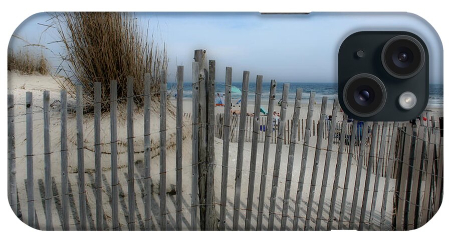 Landscapes Beach Art Sand Art Fence Wood Sky Blue Summertime Ocean iPhone Case featuring the photograph Last summer by Linda Sannuti