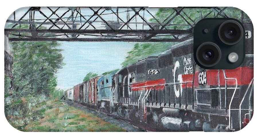 Trains iPhone Case featuring the painting Last Train Under the Bridge by Cliff Wilson