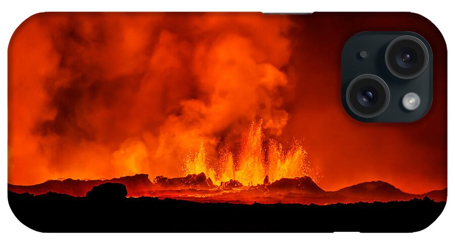 Photography iPhone Case featuring the photograph Lava Fountains At Night, Eruption by Panoramic Images