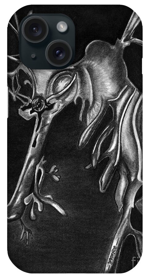 Charcoal iPhone Case featuring the drawing Leafy Sea Dragon by Leara Nicole Morris-Clark