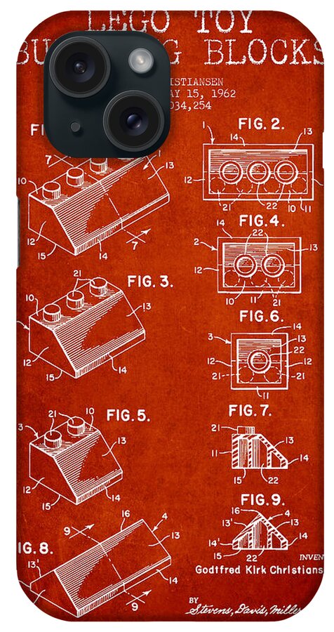 Lego iPhone Case featuring the digital art Lego Toy Building Blocks Patent - Red by Aged Pixel