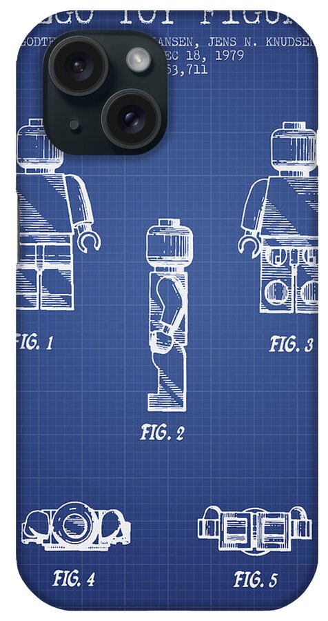 Lego iPhone Case featuring the drawing Lego Toy Figure Patent from 1979- Blueprint by Aged Pixel