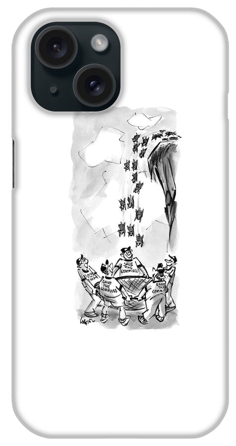 Lemmings Jump Off A Cliff.  Below A Save iPhone Case