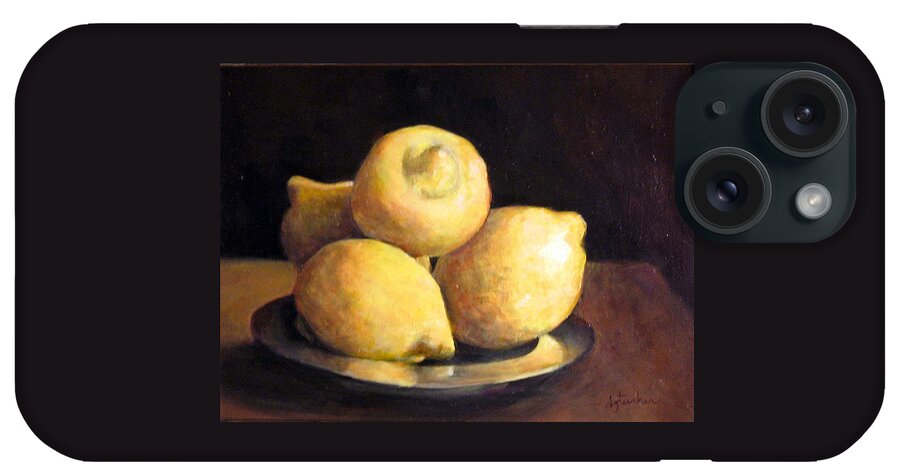 Classical Realism Lemon iPhone Case featuring the painting Lemons by Donna Tucker