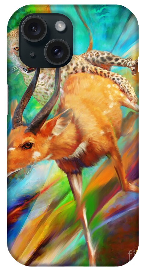 Wall Art iPhone Case featuring the painting Leopard Attack by Robert Corsetti
