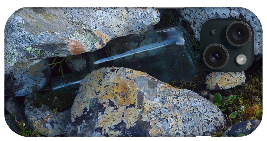 Rocks iPhone Case featuring the photograph Lichen Rocks and Bottle by Phil Banks
