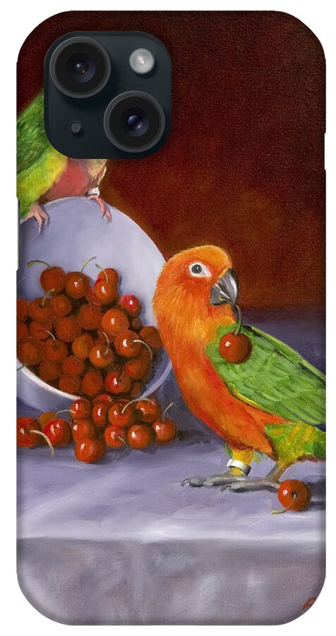 Conures iPhone Case featuring the painting Life is a Bowl of Cherries by Karen Wilson