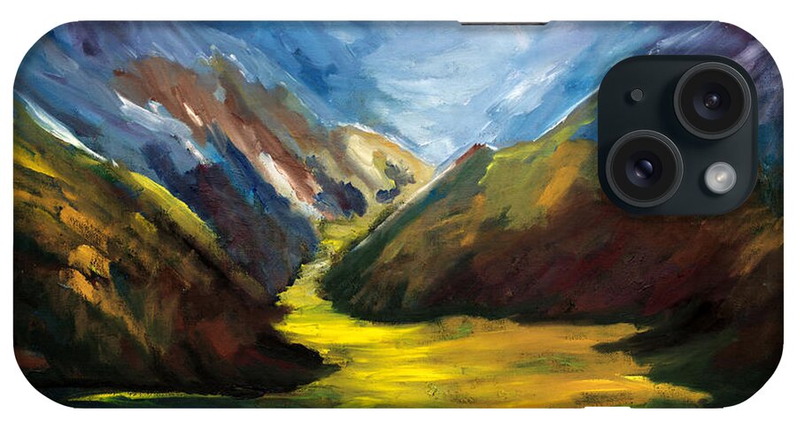 Mountain Landscape Painting iPhone Case featuring the painting Light On The Mountain Meadow by Lidija Ivanek - SiLa