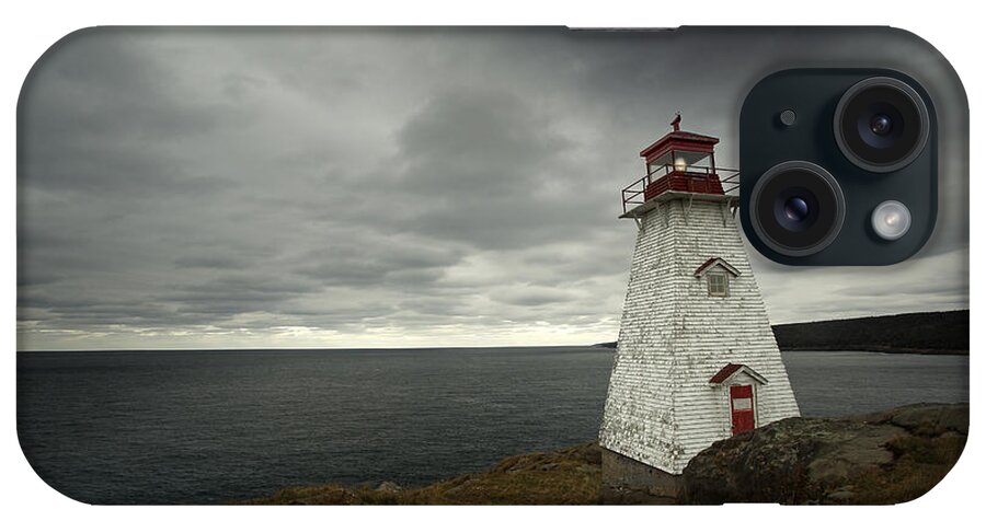 Feb0514 iPhone Case featuring the photograph Lighthouse During Storm Bay Of Fundy by Scott Leslie