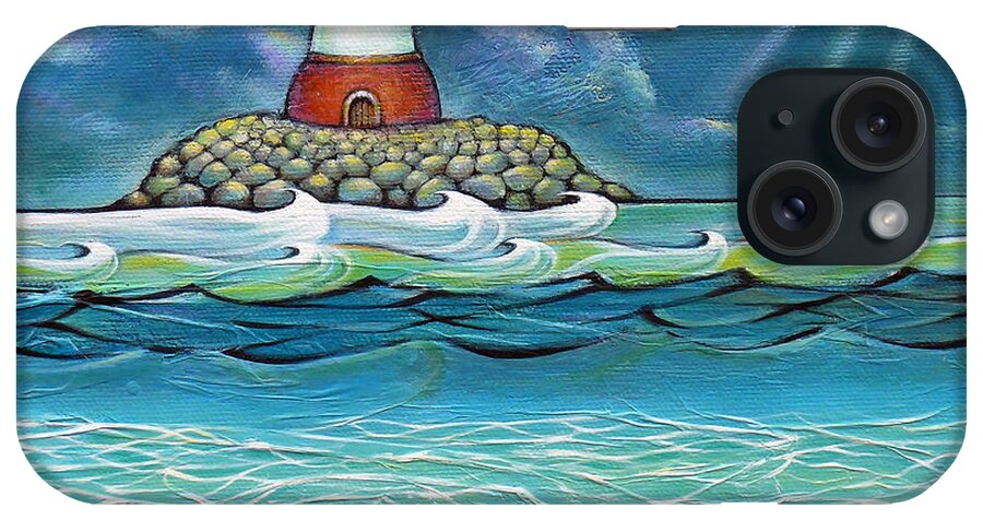 Lighthouse iPhone Case featuring the painting Lighthouse Fish 030414 by Selena Boron