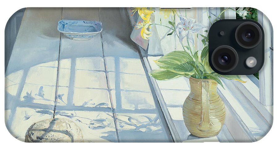 Window iPhone Case featuring the painting Lilies and a Straw Hat by Timothy Easton