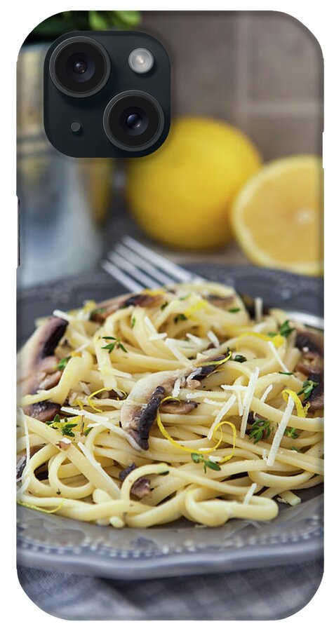 Linguini iPhone Case featuring the photograph Linguine With Mushrooms, Garlic, Lemon by Ekaterina Smirnova