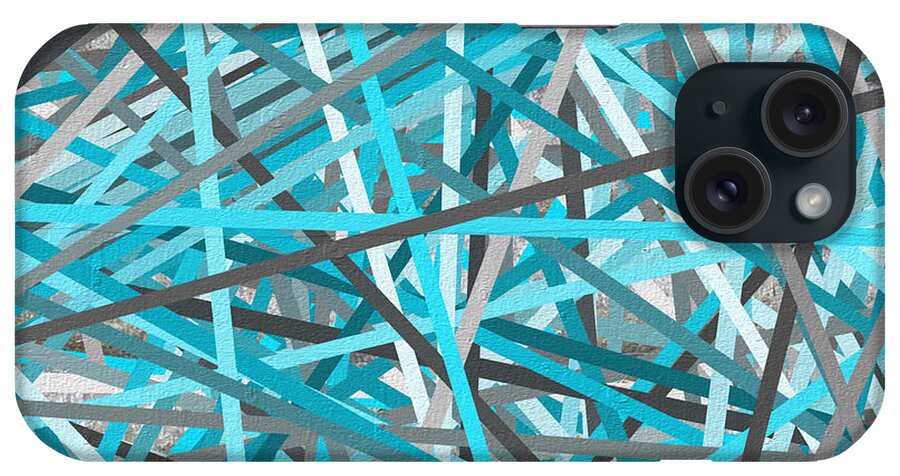 Turquoise iPhone Case featuring the painting Link - Turquoise And Gray Abstract by Lourry Legarde