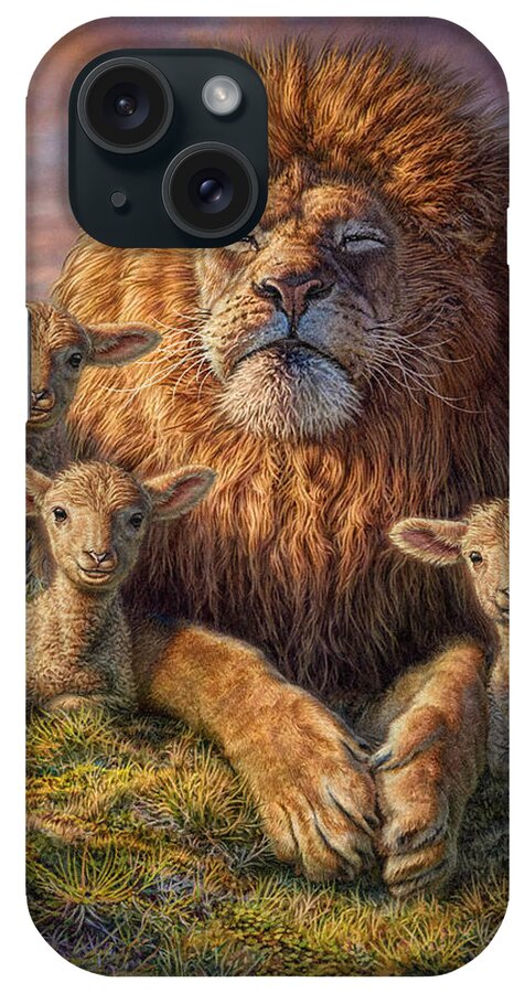 Lion iPhone Case featuring the mixed media Lion and Lambs by Phil Jaeger
