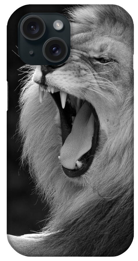 Lion iPhone Case featuring the photograph Lion Roar Black and White by Clint Buhler