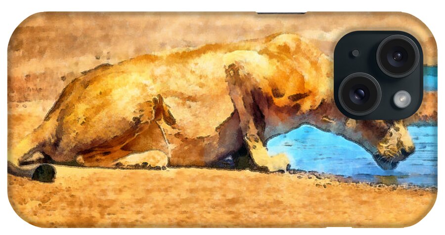 Rossidis iPhone Case featuring the painting Lioness drinking by George Rossidis