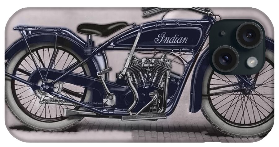 Motorcycle iPhone Case featuring the digital art Little Blue Indian 2 by John Madison