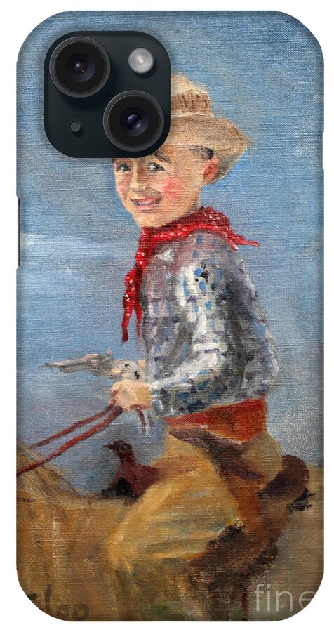 Boy iPhone Case featuring the painting Little Cowboy - 1957 by Art By Tolpo Collection