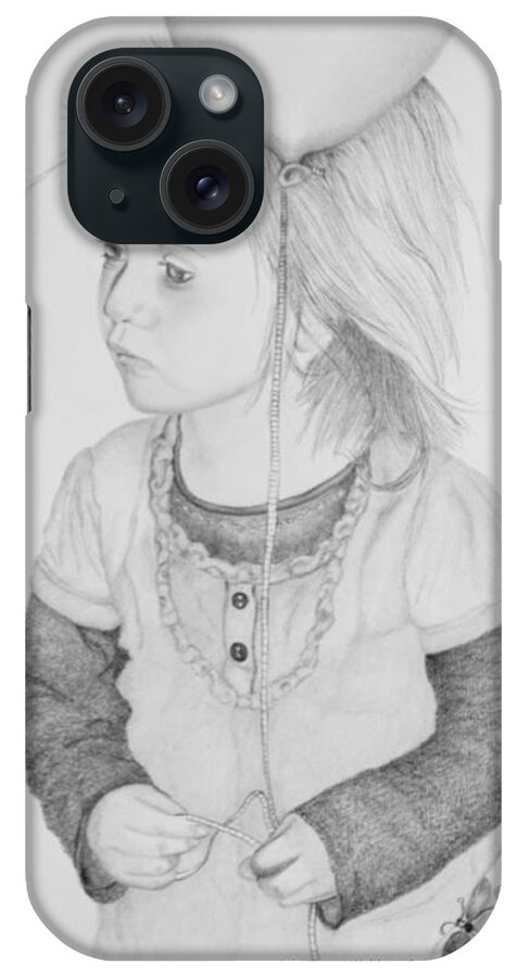 Drawing iPhone Case featuring the drawing Little Girl with balloon by John Stuart Webbstock