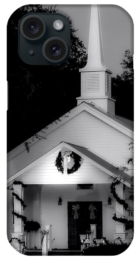 Church iPhone Case featuring the photograph Little White Church BW by Debra Forand