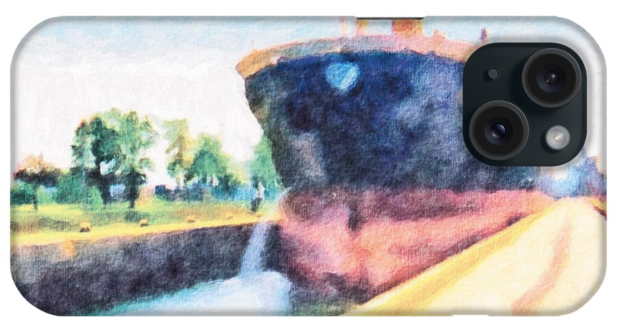 welland Canal iPhone Case featuring the painting Locked Ship 2 by The Art of Marsha Charlebois