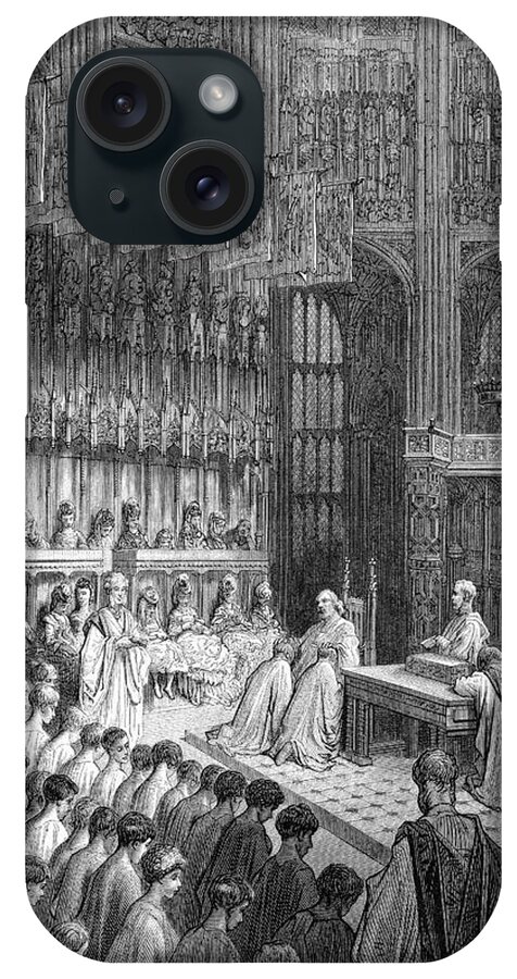 1872 iPhone Case featuring the drawing Westminster Abbey - Confirmation of Westminster Boys by Gustave Dore