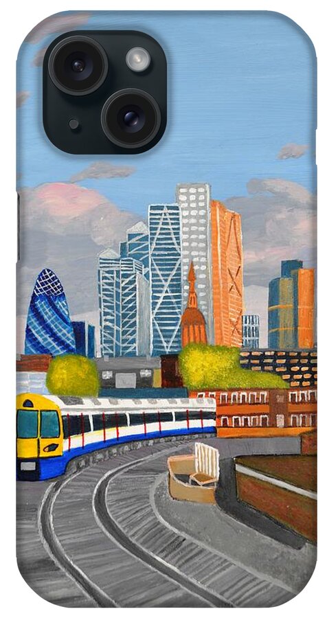 Train iPhone Case featuring the painting London overland train-Hoxton station by Magdalena Frohnsdorff