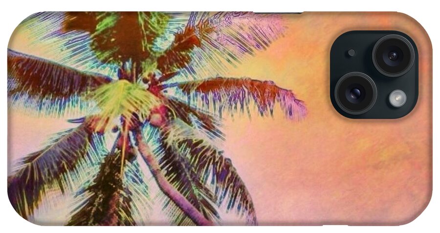 Sharkcrossing iPhone Case featuring the painting S Lone Palm Tree Against Orange Sky - Square by Lyn Voytershark