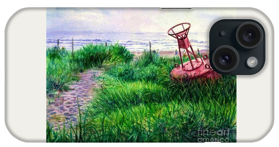 Cynthia Pride Watercolor Paintings iPhone Case featuring the painting Long Beached Buoy by Cynthia Pride