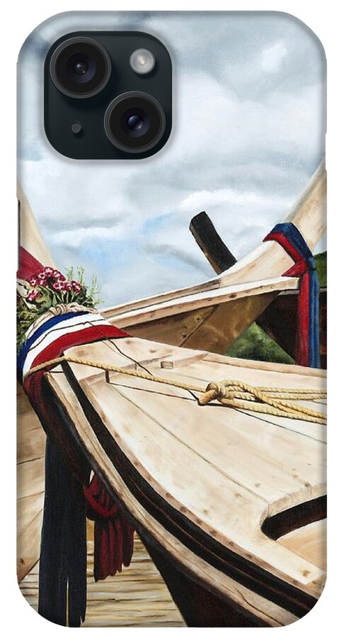 Art iPhone Case featuring the painting Long tail boats of Krabi by Mary Rogers