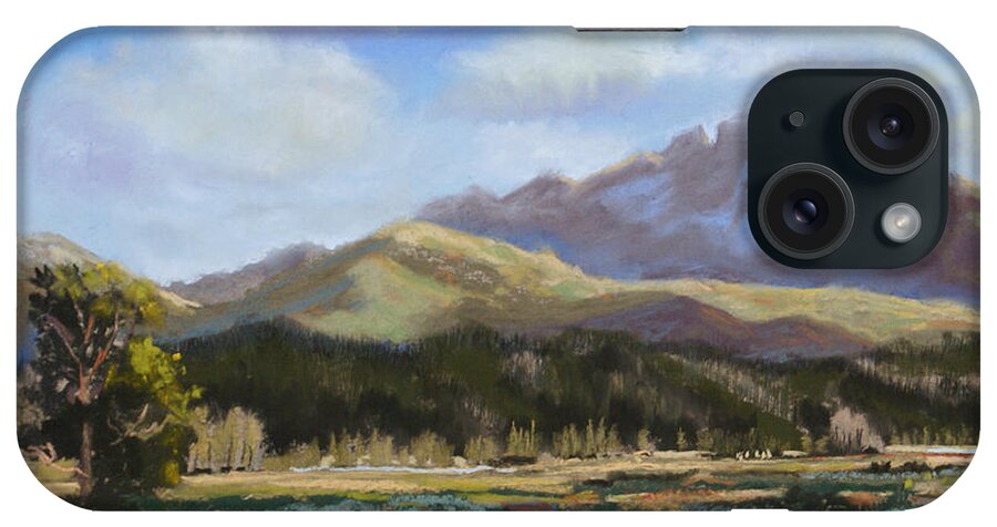 Long's Peak iPhone Case featuring the painting Long's Light by Heather Coen