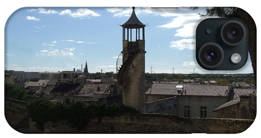 French Towns Villages Ancient Buildings Of France Rooftops Skylines iPhone Case featuring the photograph Look Out Tower On The Approach To Beaucaire Castle by Sandra Muirhead