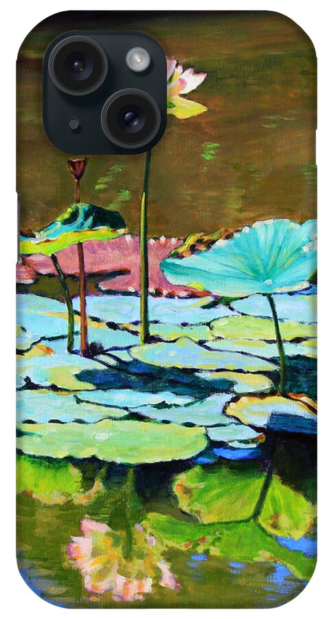 Lotus iPhone Case featuring the painting Lotus Above the Lily Pads by John Lautermilch