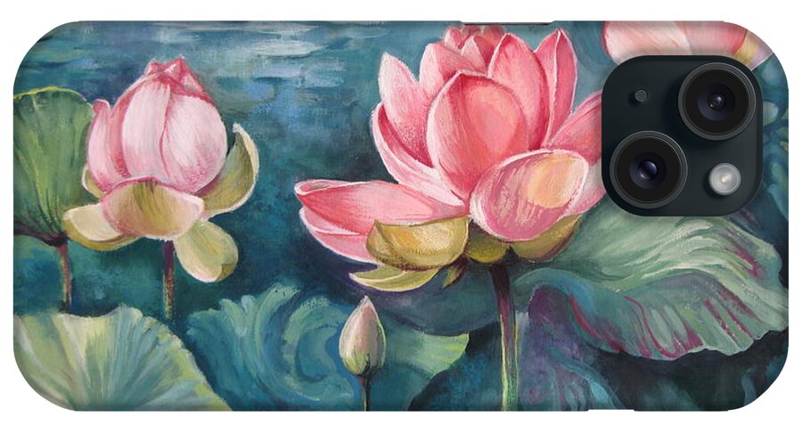 Lotus Flower iPhone Case featuring the painting Lotus pond by Elena Oleniuc