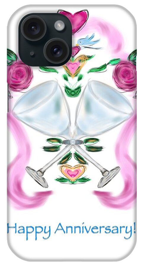 Greeting Card iPhone Case featuring the digital art Love Birds Anniversary by Christine Fournier