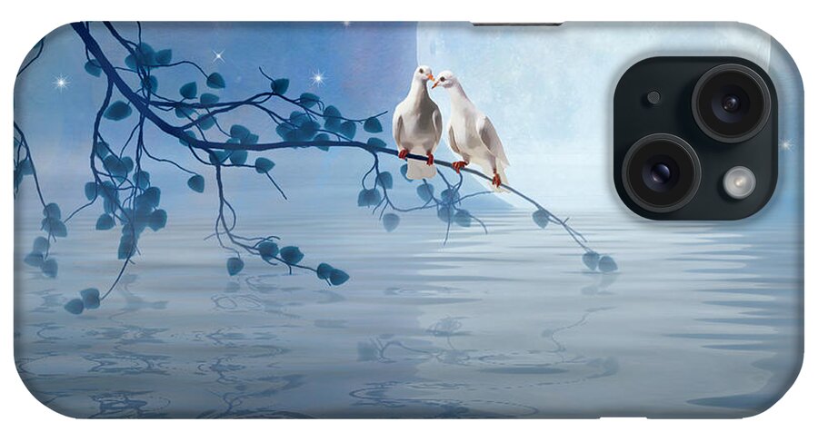 Animals iPhone Case featuring the digital art Love Birds by the Light of the Moon by Nina Bradica