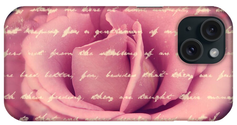 Rose iPhone Case featuring the photograph Lovely Pink Rose with Vintage Handwriting by Beverly Claire Kaiya