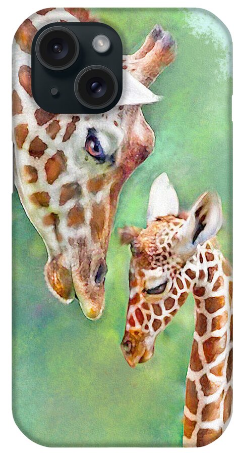  Jane Schnetlage iPhone Case featuring the digital art Loving Mother Giraffe2 by Jane Schnetlage