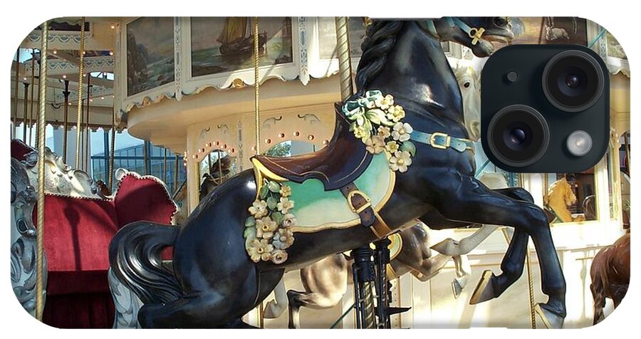 Carousel iPhone Case featuring the photograph Lucky Black Pony - Syracuse PTC No 18 by Barbara McDevitt