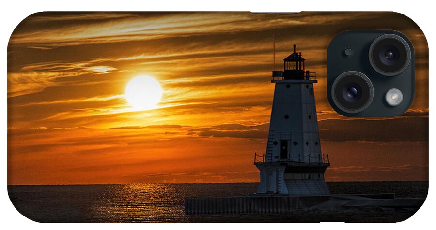 Art iPhone Case featuring the photograph Ludington Pier Lighthead at Sunset by Randall Nyhof