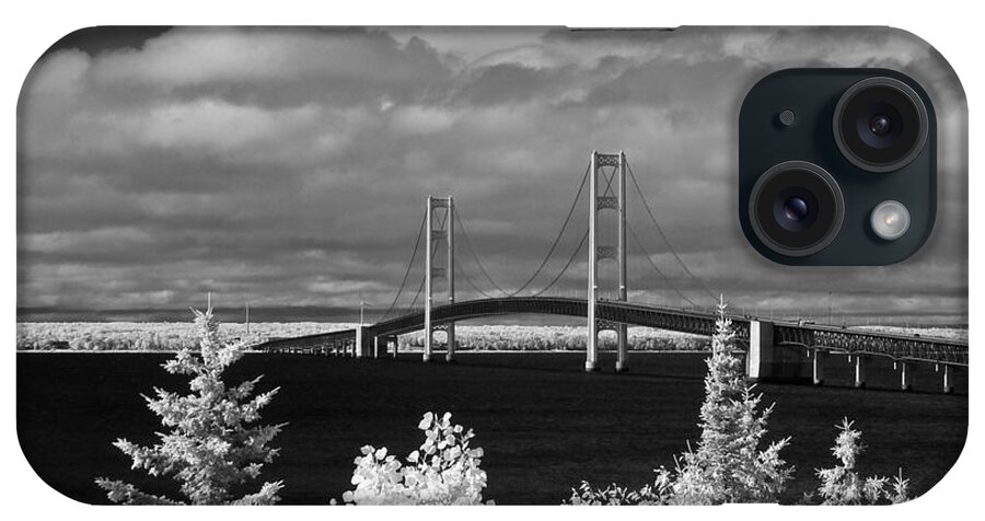 Infrared iPhone Case featuring the photograph Macinac Bridge - Infrared by Larry Carr