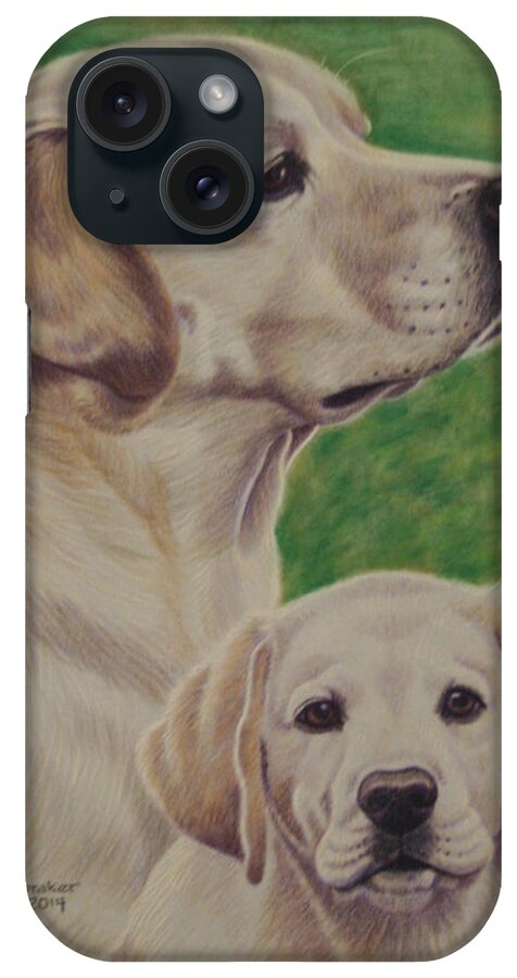 Labrador Retriever iPhone Case featuring the drawing Magnum Then and Now by Debbie Stonebraker