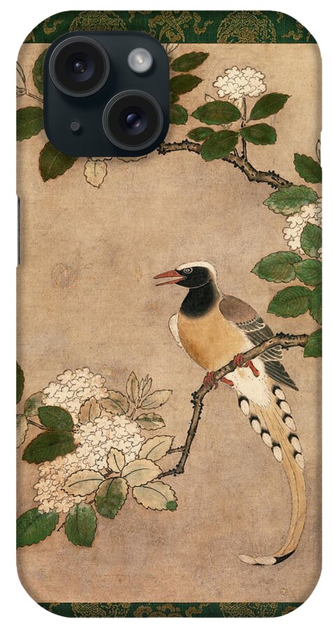 Genga iPhone Case featuring the painting Magpie on Viburnum Branch by Genga