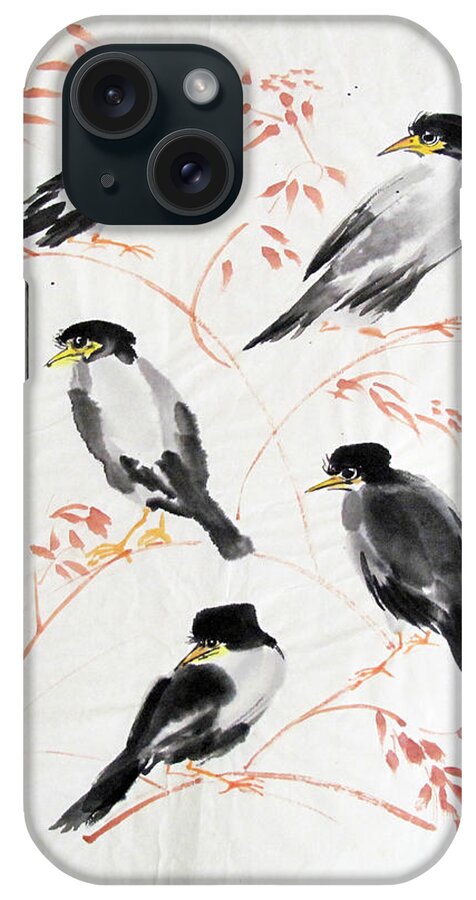 Ricepaper iPhone Case featuring the painting Magpies on the tree by Asha Sudhaker Shenoy