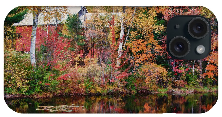 Autumn Foliage New England iPhone Case featuring the photograph Maine barn through the trees by Jeff Folger