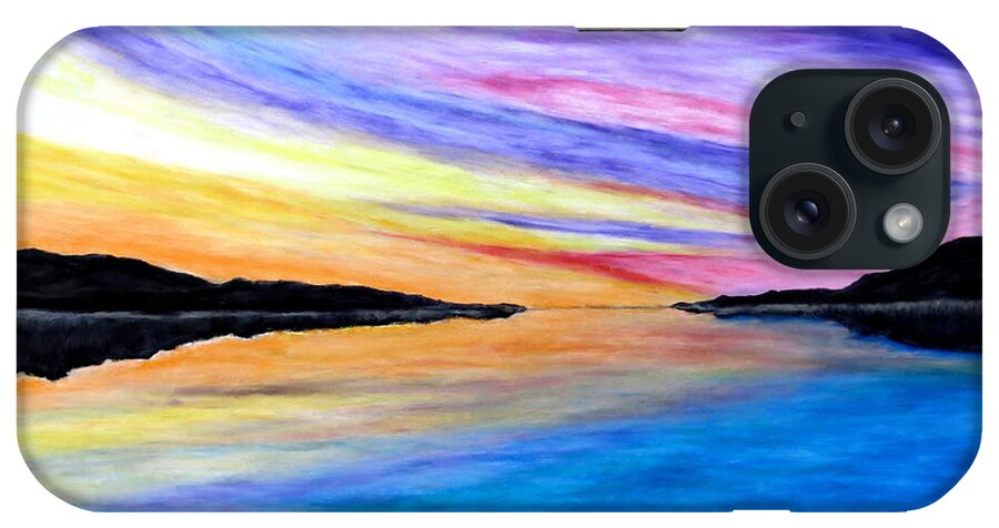 Sky Sun Horizon Ocean Water Sunset Dawn Rising Setting Vibrant Colorful Clouds Ocean Saltwater Mountains Pastel Air Bright Studio Light Southfork Northfork Amagansett Montauk Tide Warmth Seascape iPhone Case featuring the pastel Majestic Sky by Daniel Dubinsky