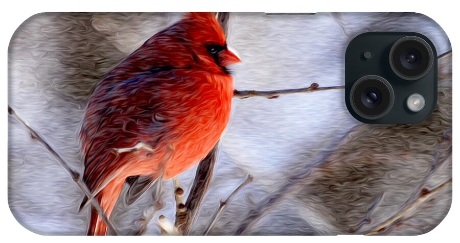 Bird iPhone Case featuring the photograph Male Northern Cardinal Oil Paint Effect by Clare VanderVeen