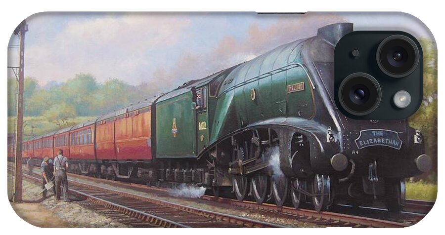 Steam Train\steam Train Artist iPhone Case featuring the painting Mallard on the Elizabethan. by Mike Jeffries